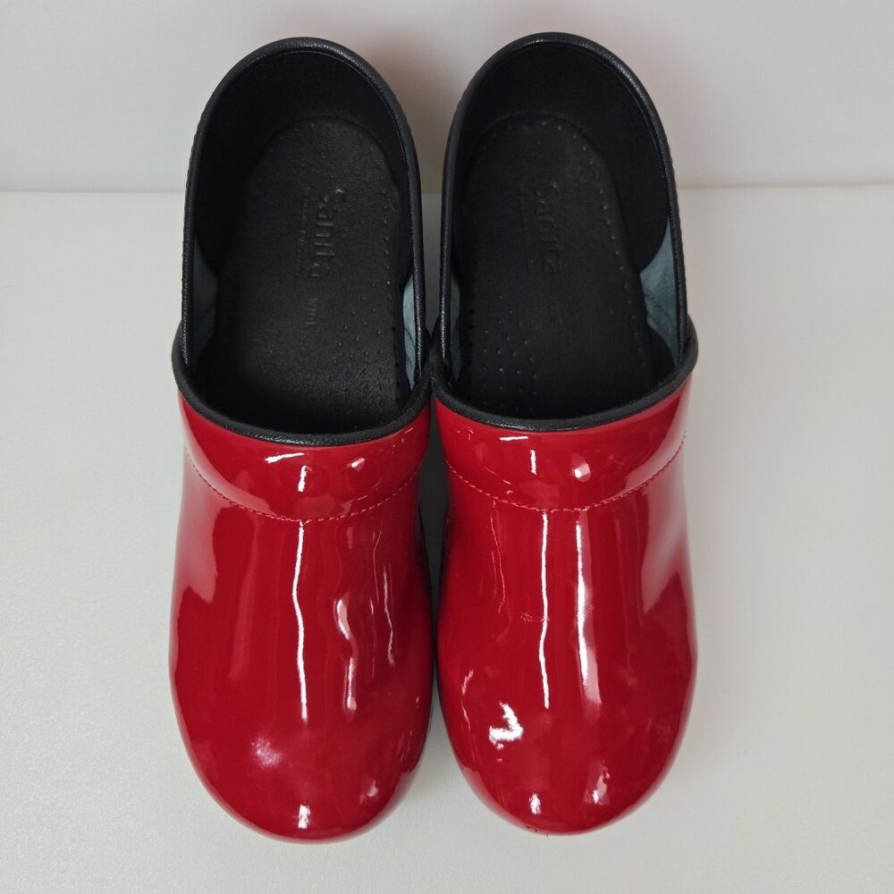 Sanita Danish Clogs Red Patent Leather Slip On Nurse Shoes WIDE EU 41 Women's 10 - Picture 3 of 12